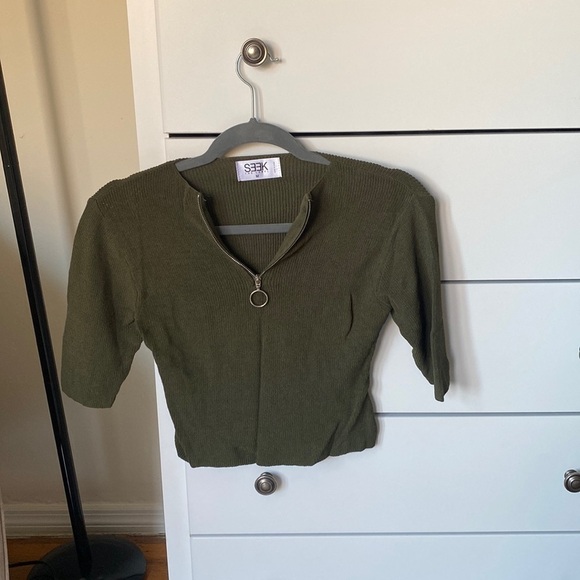LF SEEK the label quarter zip shirt, short sleeve, olive green, size M - Picture 1 of 5